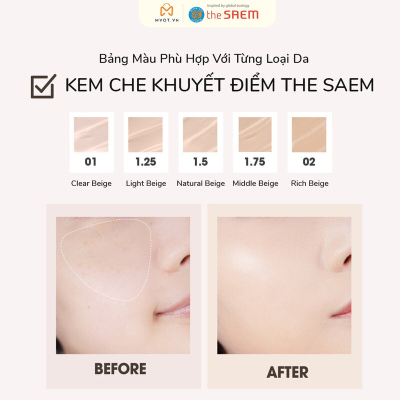 Kem Che Khuyết Điểm The Saem Màu #2 Rich Beige - Image 4