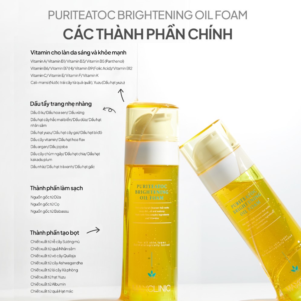 Dầu Rửa Mặt Tạo Bọt Làm Sáng Và Dưỡng Ẩm Maxclinic Puriteatoc Brightening Oil Foam Cleaser 110gr - Image 5