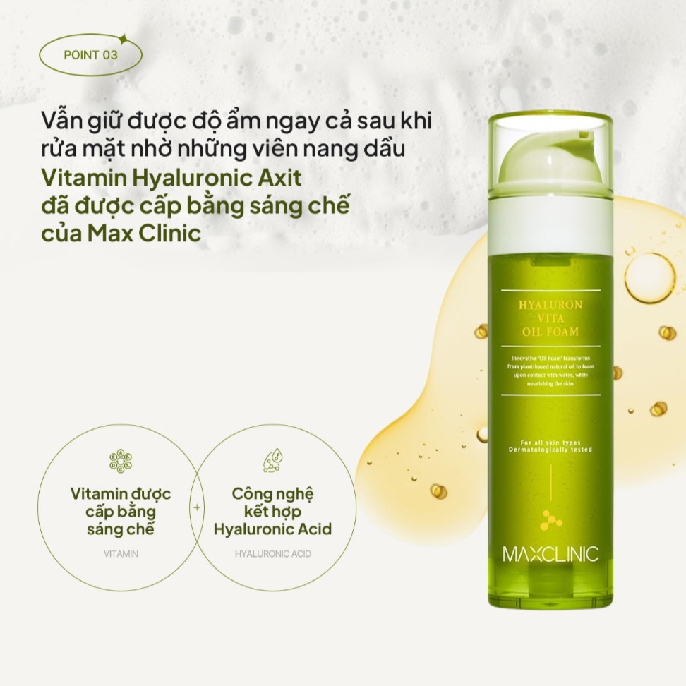 Dầu Rửa Mặt Tạo Bọt Sạch Sâu Cấp Ẩm Maxclinic Hyaluron Vita Oil Foam Cleaser 110gr - Image 4