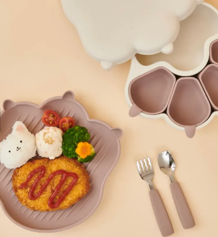 Dĩa Ăn Dặm Hình Mèo Platinum Silicone Firgi Hàn Quốc Cao Cấp 2 Trong 1 Tiện Lợi