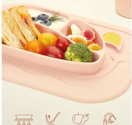 Khay Ăn Dặm Platinum Silicone Firgi Hàn Quốc Hình Cá Voi Chia Ngăn Có Đế Hít Cho Bé Tập Ăn Dặm