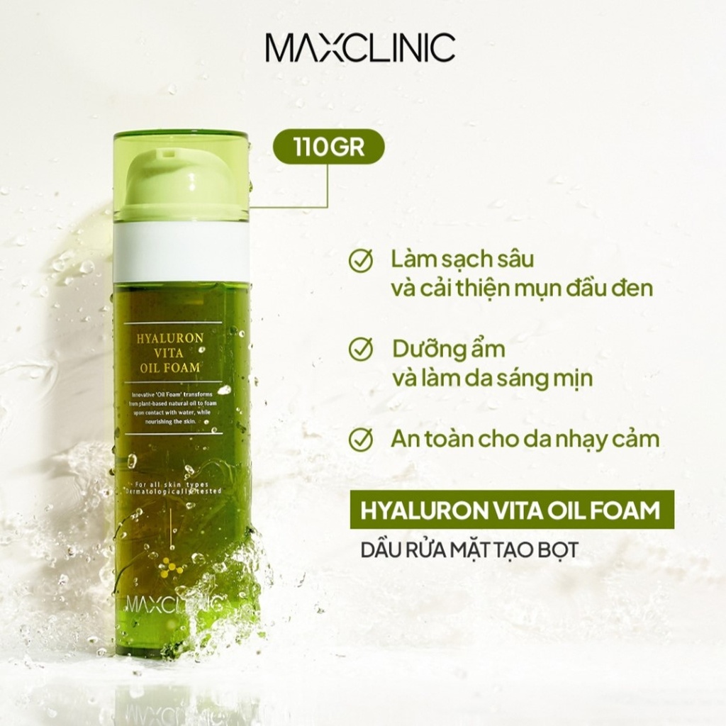 Dầu Rửa Mặt Tạo Bọt Sạch Sâu Cấp Ẩm Maxclinic Hyaluron Vita Oil Foam Cleaser 110gr