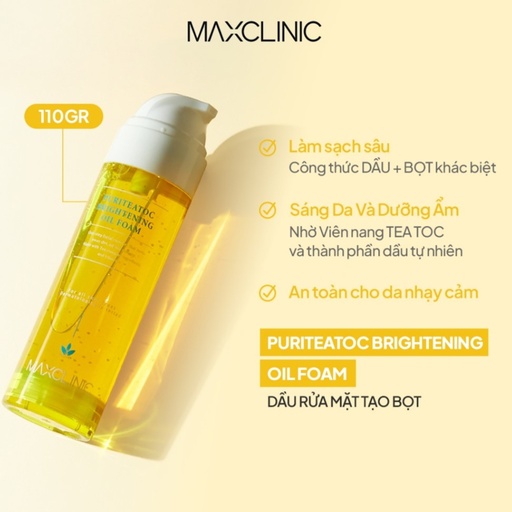 [P00000KX] Dầu Rửa Mặt Tạo Bọt Làm Sáng Và Dưỡng Ẩm Maxclinic Puriteatoc Brightening Oil Foam Cleaser 110gr