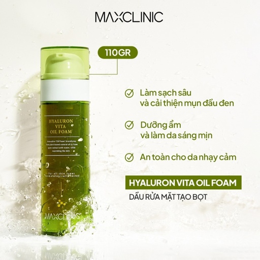 [P00000KV] Dầu Rửa Mặt Tạo Bọt Sạch Sâu Cấp Ẩm Maxclinic Hyaluron Vita Oil Foam Cleaser 110gr